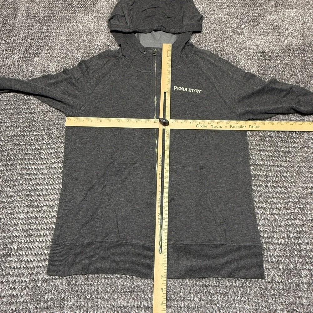 Pendleton‎ Mens L Heather Gray Full Zip Hoodie Sweatshirt Geometric Graphic